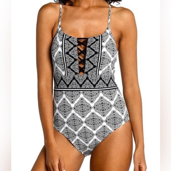 La Blanca Oasis Tile One Piece Swimsuit - Black White 20W - Picture 1 of 6